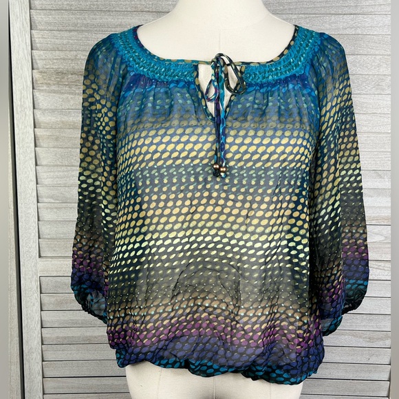 ELLEN TRACY Sheer Dot Pattern 3/4 Sleeve Blouse-Small - Picture 1 of 2